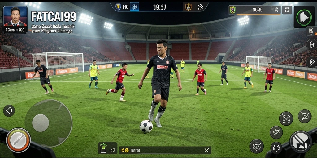 Tangkapan layar gameplay FATCAI99 yang penuh aksi di lapangan sepak bola.