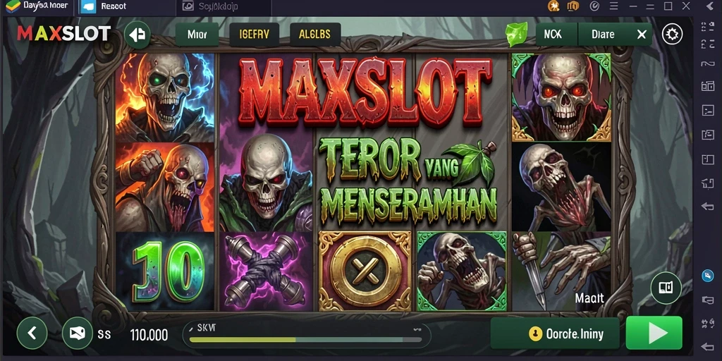 Screenshot gameplay <strong>MAXSLOT</strong> menampilkan suasana horor yang mencekam.