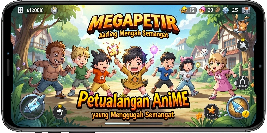 Tangkapan layar <strong>MEGAPETIR</strong> menampilkan gameplay yang dinamis dan karakter Anime yang mengesankan.