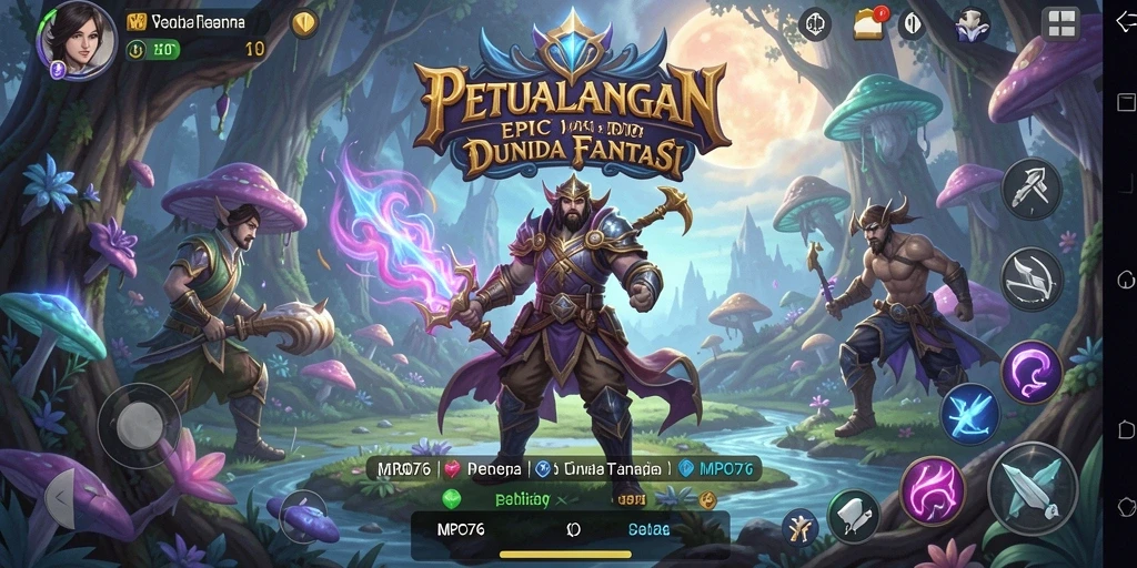 Tampilan gameplay MPO76 menampilkan pertarungan epik dan eksplorasi dunia fantastis.