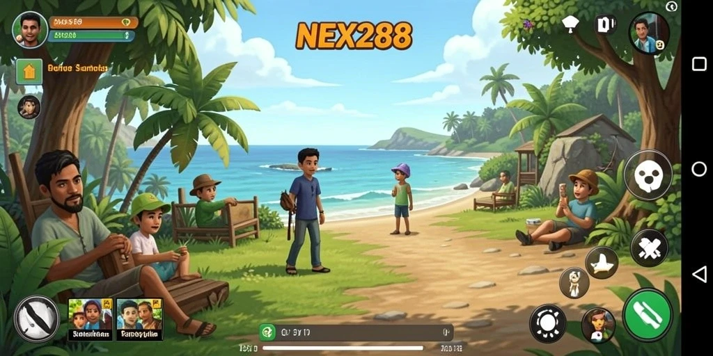 Screenshot gameplay NEX288 menampilkan aksi seru dan karakter-karakter lucu.
