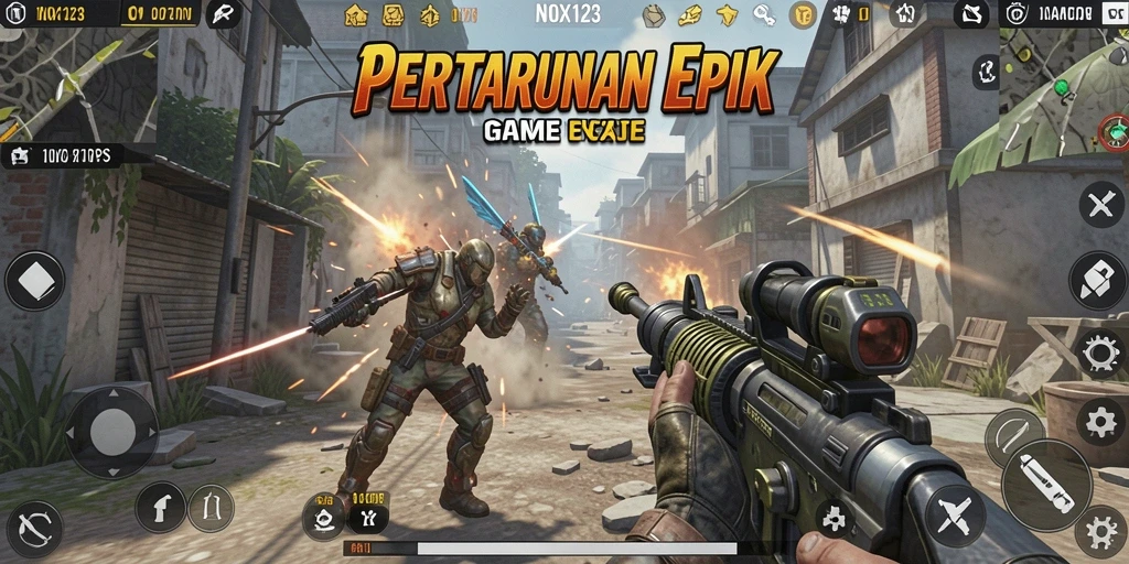 Screenshot gameplay TPS NOX123 menampilkan pertarungan seru dan grafis memukau.