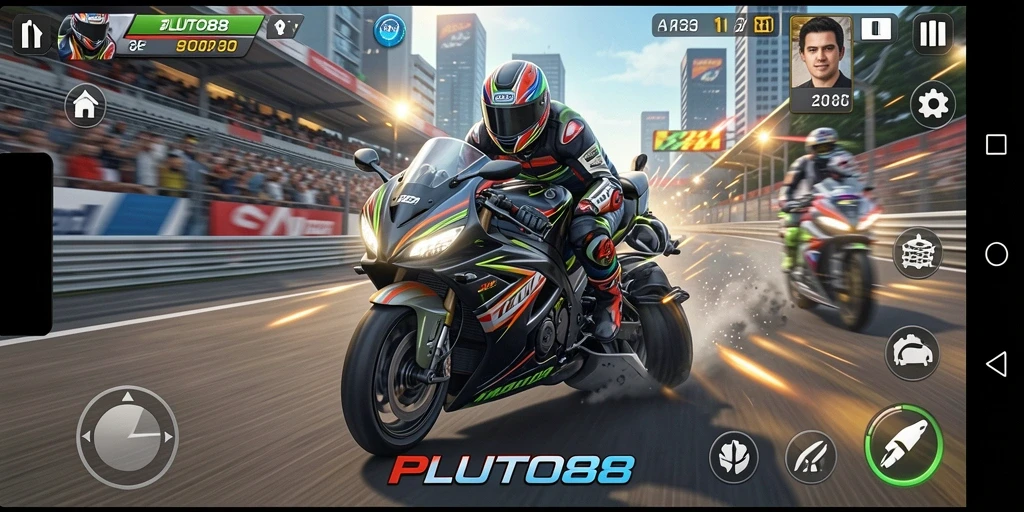 Gameplay seru motor racing di PLUTO88 dengan grafis yang menawan.
