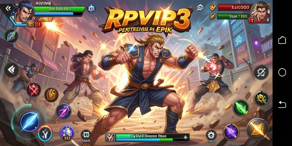 Screenshot RPVIP3 menampilkan aksi pertarungan yang seru dan karakter beragam.
