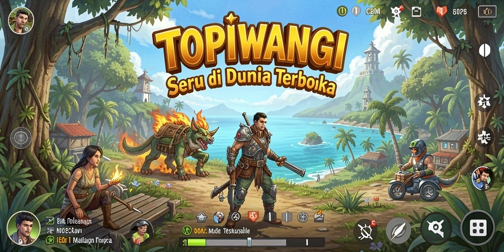 Screenshot gameplay TOPIWANGI menampilkan dunia terbuka yang luas dan menakjubkan.