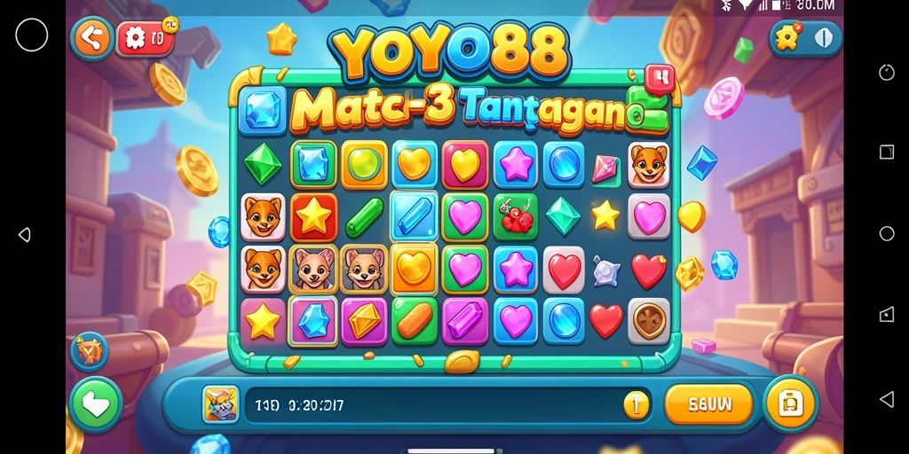 Screenshot gameplay YOYO88 menampilkan serunya mencocokkan item Match-3.